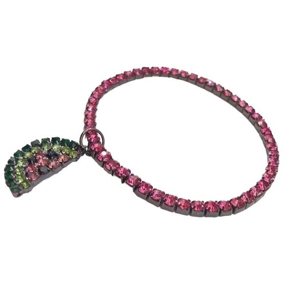 Pink Watermelon Charm Rhinestone Stretch Bracelet - Picture 3 of 3